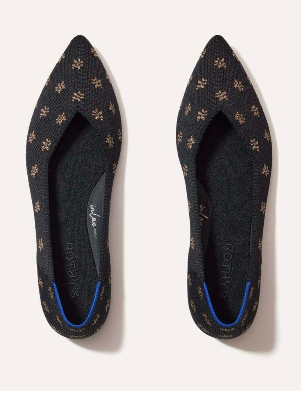 ROTHY’S THE POINT II POINTED TOE BALLET FLAT IN DAISY SPARKLE BLACK GOLD NEW Sz9